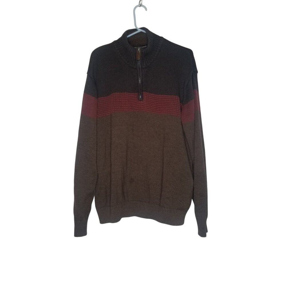 Tricots St Raphael Mens 1/4 Zip Sweater XXL Brown Red Striped Pullover‎